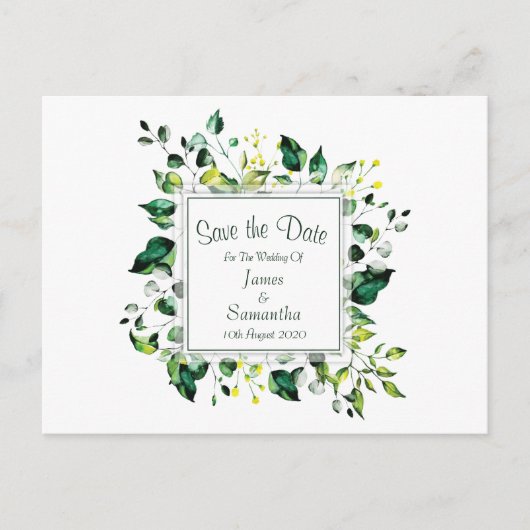 Elegante Waterverf Green Leaf | Save the date Aankondigingskaart (Voorkant)