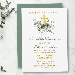 Elegante Waterverf Greenery Communion Sage Green Kaart