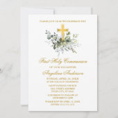 Elegante Waterverf Greenery Gold Communie Kaart (Voorkant)