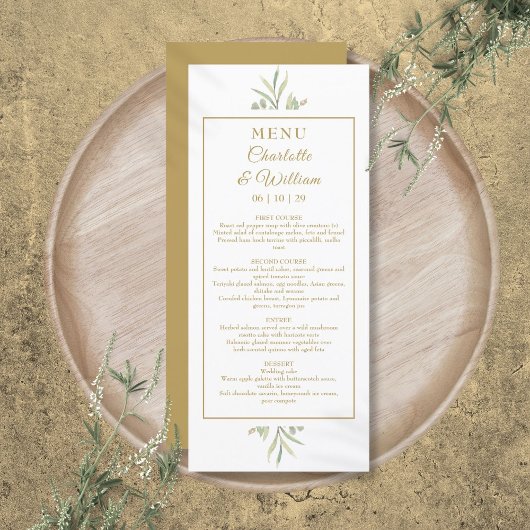 Elegante Waterverf Greenery Gold Dinner Menu