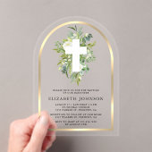 Elegante Waterverf Greenery Gouden Boog Doop Acryl Uitnodigingen (Insitu (Draagbaar))