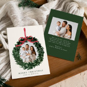 Elegante Waterverf Greenery Krans met Boog Foto Feestdagenkaart