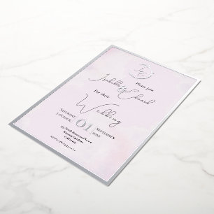 Elegante Waterverf Grijs Liefdesvogels & Roze Brui Folie Uitnodiging