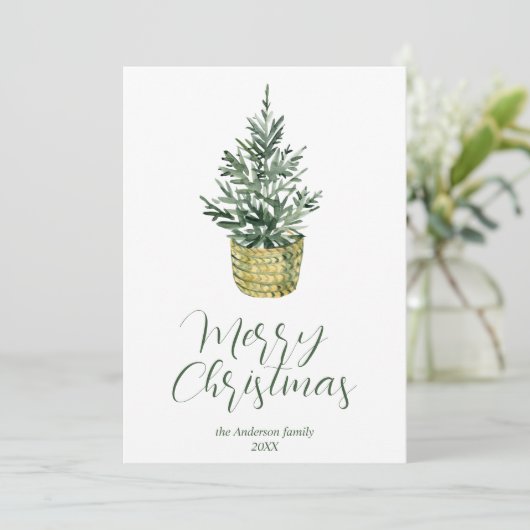 Elegante Waterverf grillige boom vrolijk kerstfees Feestdagenkaart (Staand voorkant)