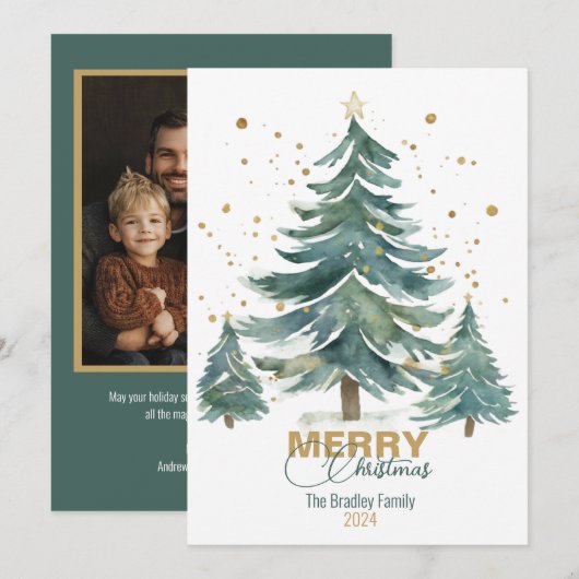 Elegante Waterverf grillige kerstboom Kaart (Voorkant / Achterkant)