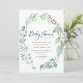 Elegante Waterverf groen Baby shower uitnodiging (Staand voorkant)