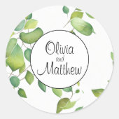 Elegante waterverf groen blad botanisch ronde sticker (Voorkant)