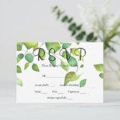 Elegante waterverf groen blad botanisch RSVP kaartje (Staand voorkant)