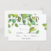 Elegante waterverf groen blad botanisch RSVP kaartje (Voorkant / Achterkant)
