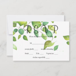 Elegante waterverf groen blad botanisch RSVP kaartje