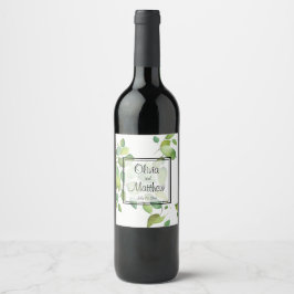 Elegante waterverf groen blad botanisch wijn etiket