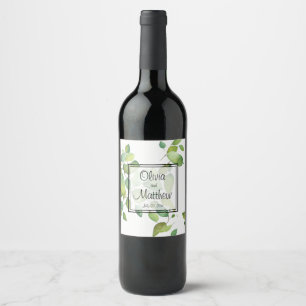 Elegante waterverf groen blad botanisch wijn etiket