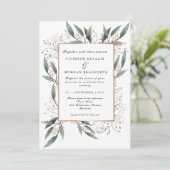 Elegante waterverf groen blad gouden bruiloft kaart (Staand voorkant)