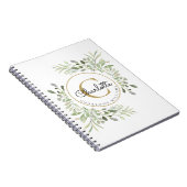 Elegante Waterverf Groen Blad Monogram Naam Notitieboek (Rechterzijde)