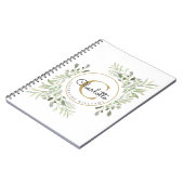 Elegante Waterverf Groen Blad Monogram Naam Notitieboek (Linkerzijde)