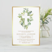 Elegante waterverf groen bladgoud doop kaart (Staand voorkant)