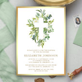 Elegante waterverf groen bladgoud doop kaart