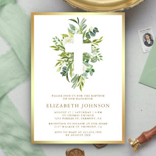 Elegante waterverf groen bladgoud doop kaart