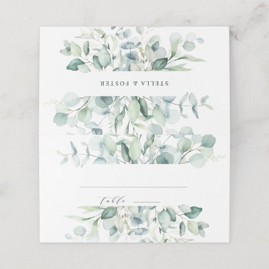 Elegante Waterverf Groen Bladgroen Bruiloft Plaatskaartje (Buitenkant ongevouwen)