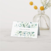 Elegante Waterverf Groen Bladgroen Bruiloft Plaatskaartje (Achterkant)