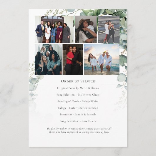 Elegante waterverf groen blijvende memorial  programmakaart (Achterkant)