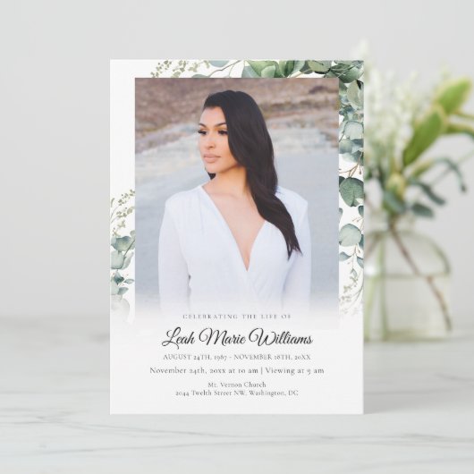 Elegante waterverf groen blijvende memorial  programmakaart (Staand voorkant)