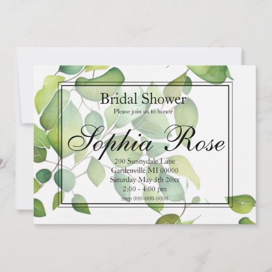 Elegante waterverf groen botanisch groen kaart (Voorkant)