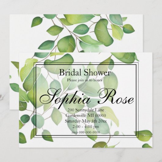 Elegante waterverf groen botanisch groen kaart (Voorkant / Achterkant)