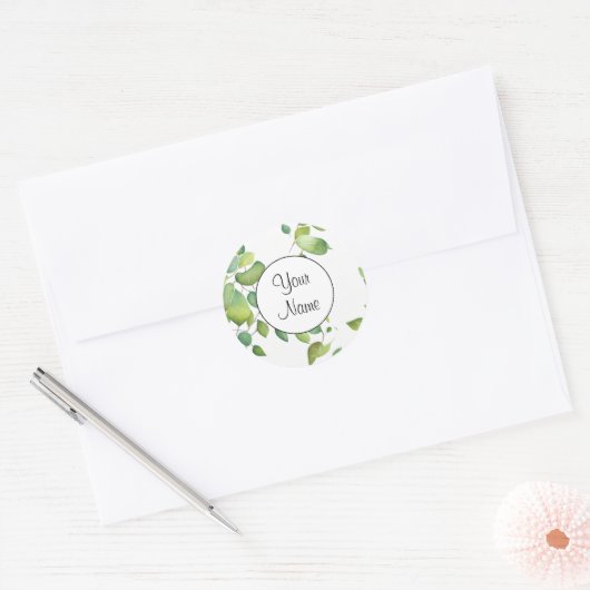 Elegante waterverf groen botanisch groen ronde sticker (Envelop)