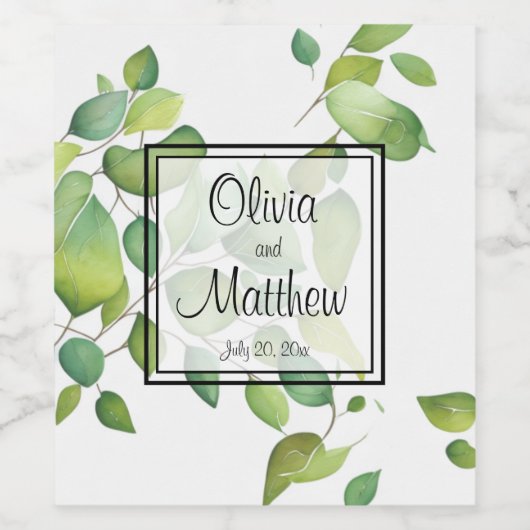 Elegante waterverf groen botanisch groen wijn etiket (Enkel label)