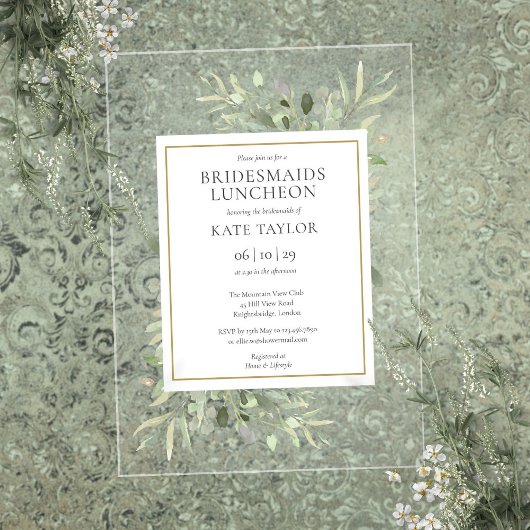 Elegante Waterverf Groen Bruidsmeisjes Luncheon Acryl Uitnodigingen