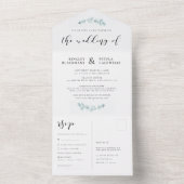 Elegante waterverf groen bruiloft all in one uitnodiging (Binnen)