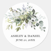 Elegante Waterverf groen bruiloft envelop afdichti Ronde Sticker (Voorkant)