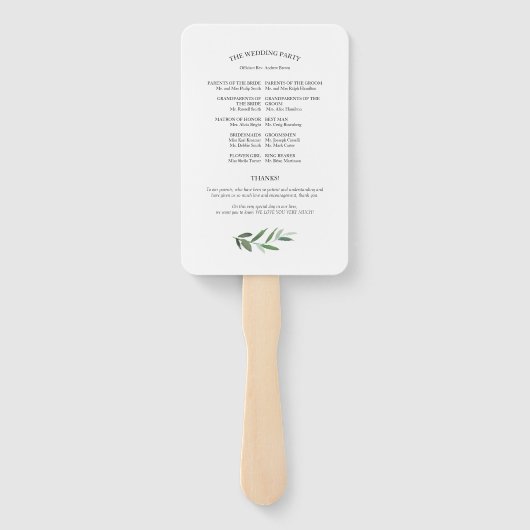 Elegante Waterverf groen bruiloft programma's Handwaaier (Achterkant)