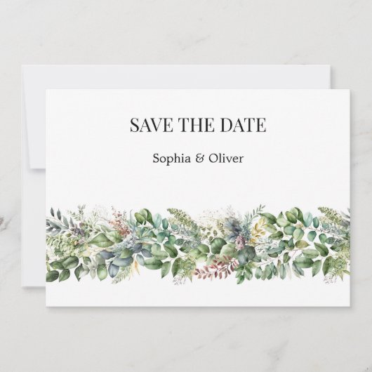 Elegante Waterverf Groen Bruiloft Save the Date Kaart (Voorkant)