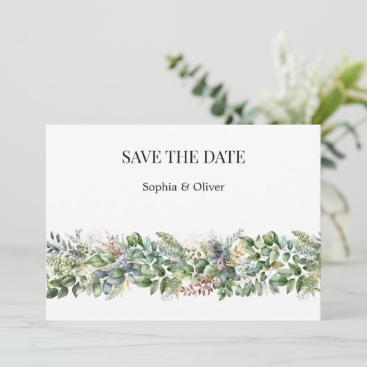 Elegante Waterverf Groen Bruiloft Save the Date Kaart (Staand voorkant)