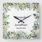 Elegante Waterverf groen bruiloft wandklok (Voorkant)