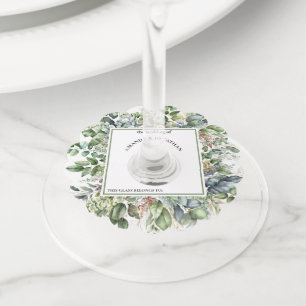 Elegante Waterverf groen bruiloft wijnglas Label
