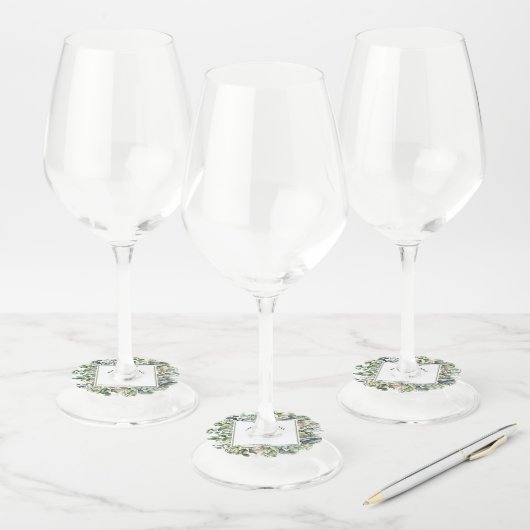 Elegante Waterverf groen bruiloft wijnglas Label (Set)