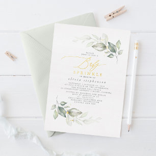 Elegante waterverf groen en gouden baby sprinkle folie uitnodiging