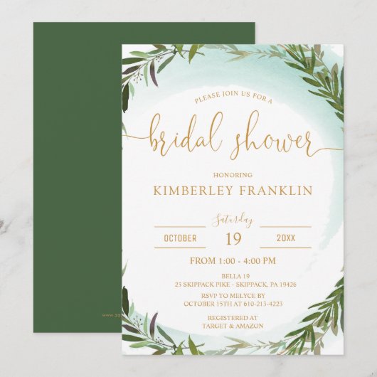 Elegante Waterverf groen en Mint Vrijgezellenfeest Kaart (Voorkant / Achterkant)