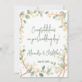 Elegante Waterverf groen en witte bloemen Kaart (Voorkant)