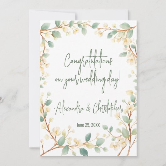 Elegante Waterverf groen en witte bloemen Kaart (Voorkant)