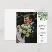Elegante Waterverf groen foto platte bruiloft Bedankkaart (Voorkant / Achterkant)