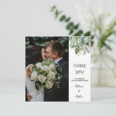 Elegante Waterverf groen foto platte bruiloft Bedankkaart (Staand voorkant)