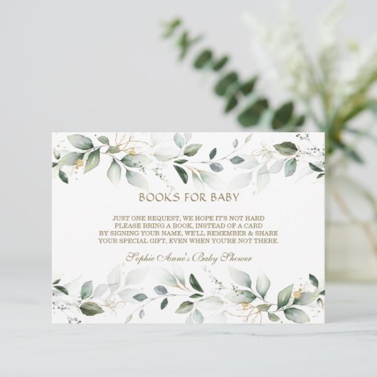 Elegante Waterverf Groen Goud Boeken Voor Baby Informatiekaartje (Staand voorkant)