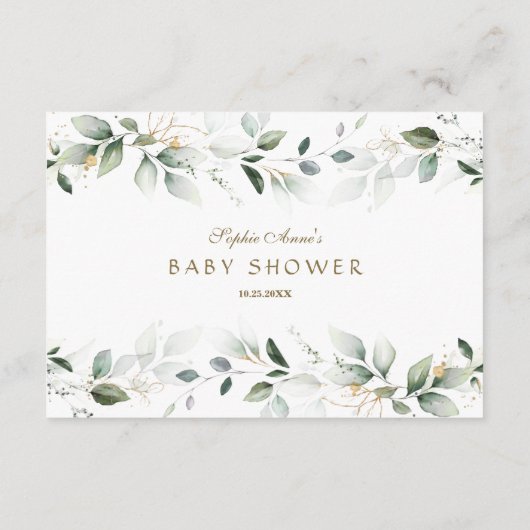 Elegante Waterverf Groen Goud Boeken Voor Baby Informatiekaartje (Achterkant)