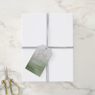 Elegante Waterverf Groen & Goud Sla de Datum op Cadeaulabel