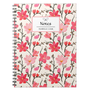 Elegante Waterverf groen roze bloemenpatroon Notitieboek