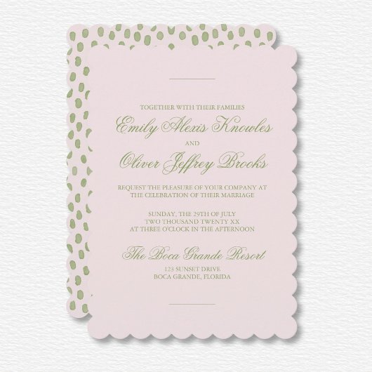 Elegante Waterverf Groen Roze Stippen bruiloft Kaart